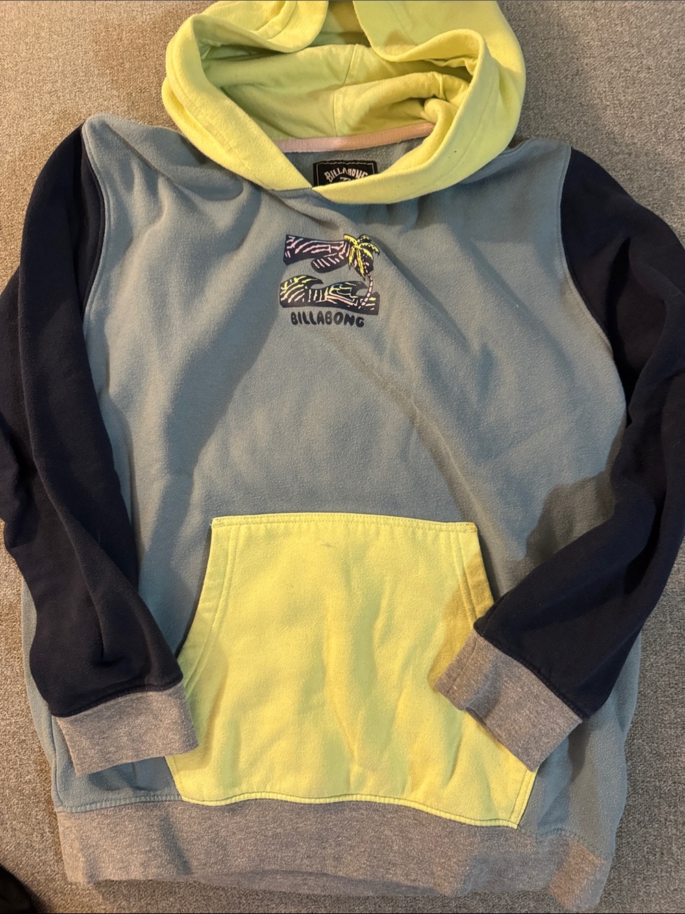 5/$15- Billabong Kids' Colorblock Hoodie - Light Blue & Neon Yellow